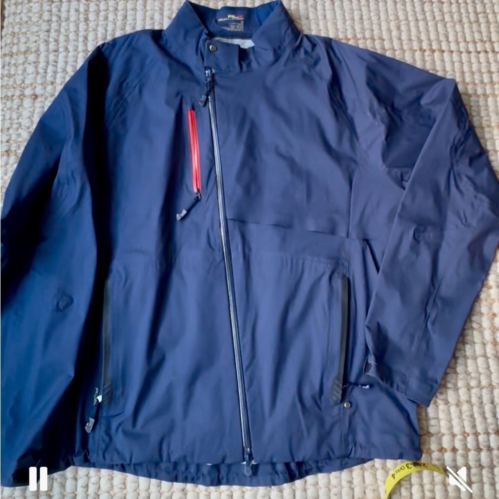 RLX Ralph Lauren Men's Dark Blue Raincoat with Red Accent Size L